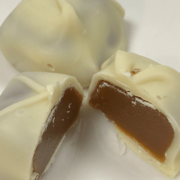 white chocolate covered caramel