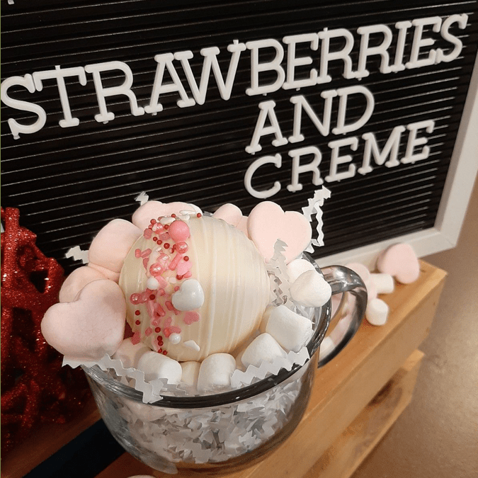 strawberry creme hot chocolate bomb