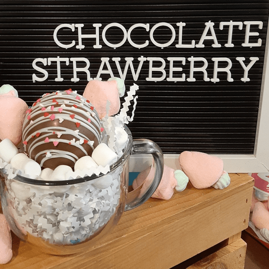 chocolate covered strawberry hot chocolate bomb