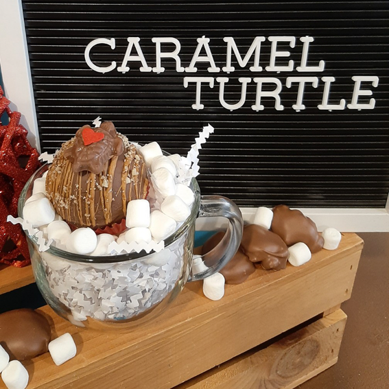 caramel turtle hot chocolate bomb